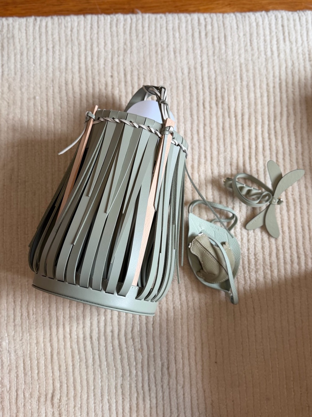 Polene Fringed Bucket Bag in Sage Green